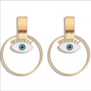 Evil Eye Earrings Gold Tone Hoop Dangle‎ Drop Fashion Earrings